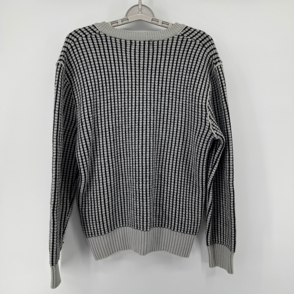 Le Roy Knit Men's XL Wool V-Neck Sweater Black Gray Patterned Long Sleeve - Picture 3 of 7